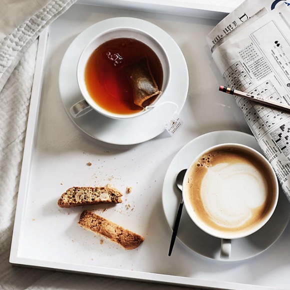 2 Piece Cups Set Crate and Barrel Cappuccino Cup White with Matching Plates - Picture 8 of 14